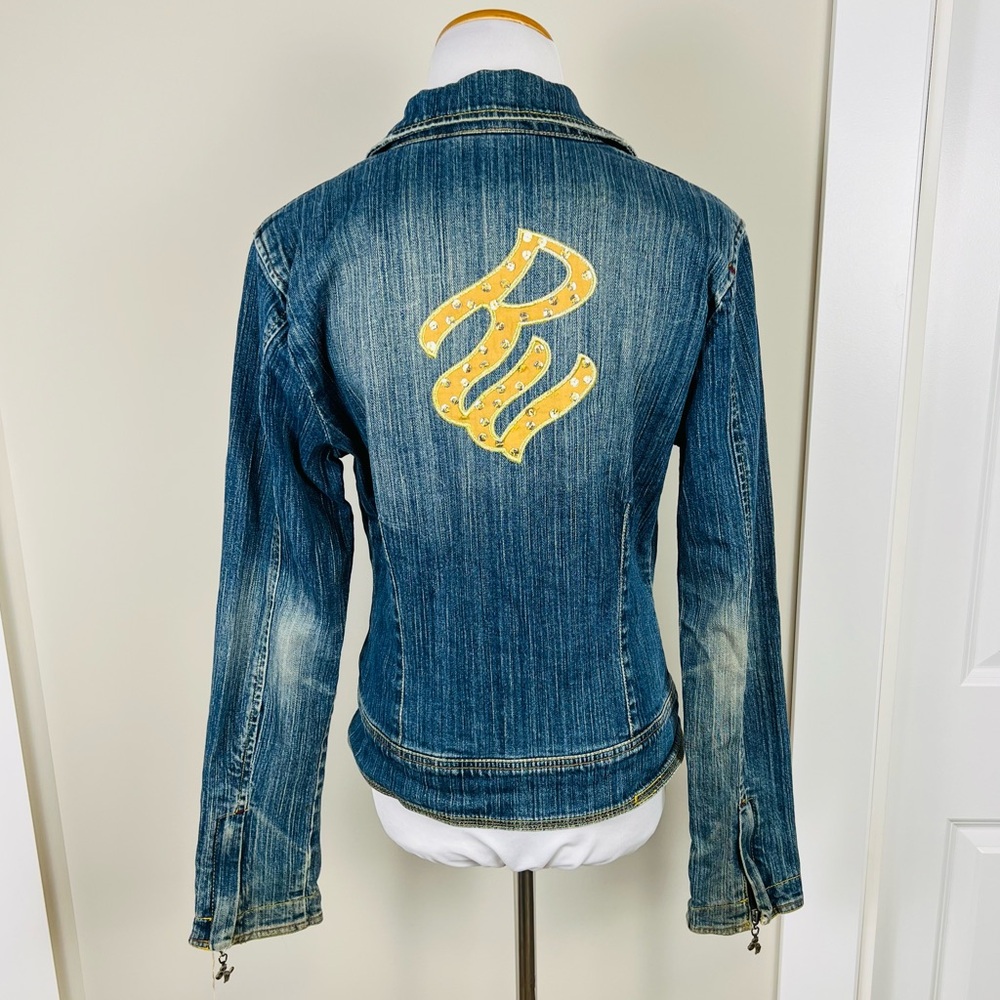 Rocawear Y2K Blue Denim Jacket with Gold Details